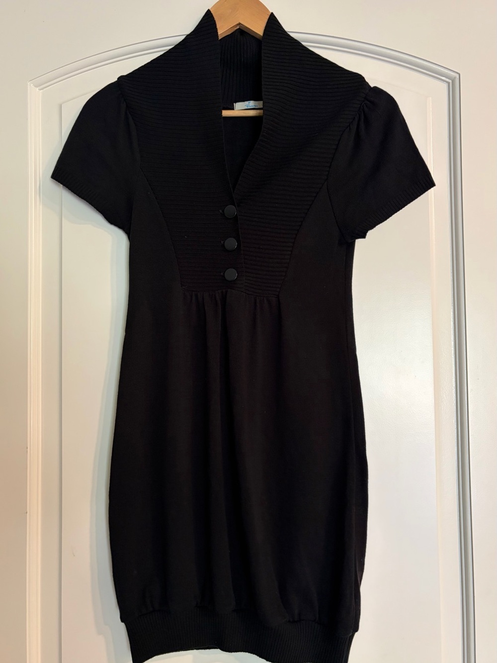 Bloom Y2K Black Short Sleeve Knit Dress with Shawl Collar S